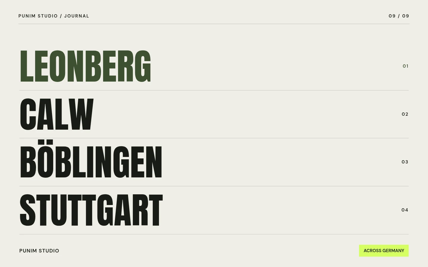 Typographic design featuring Leonberg, Calw, Böblingen and Stuttgart
