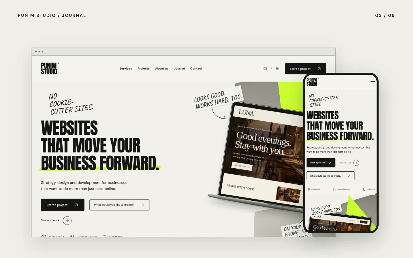 Actual Punim Studio website on desktop and smartphone